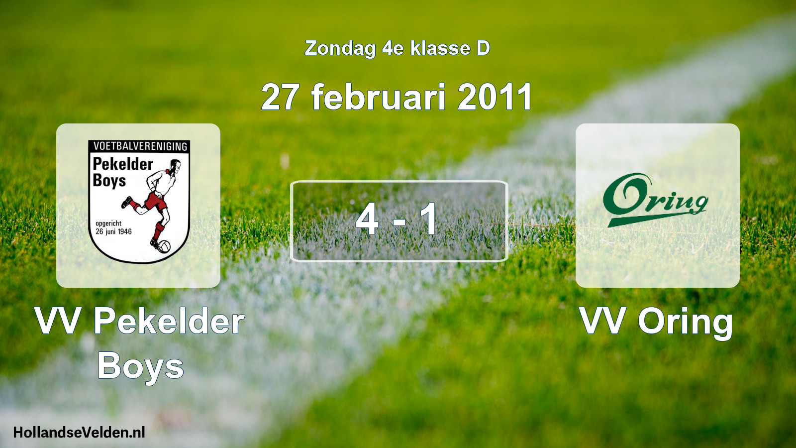 Total number of matches played: VV Pekelder Boys - VV Oring 4 - 1 (27 February 2011)