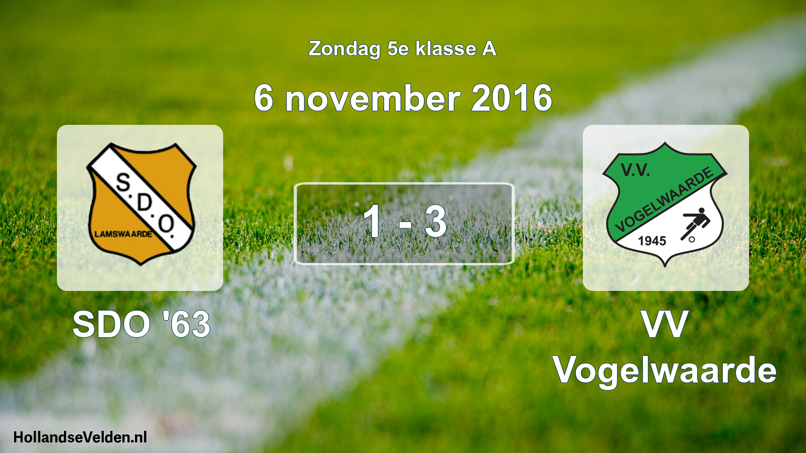 Total number of matches played: SDO '63 - VV Vogelwaarde 1 - 3 (6 November 2016)