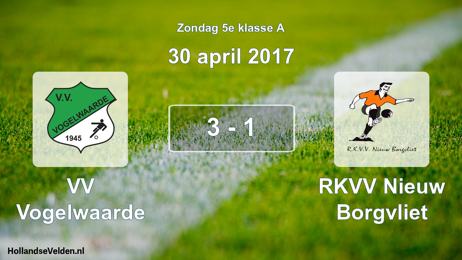 Total number of matches played: VV Vogelwaarde - RKVV Nieuw Borgvliet 3 - 1 (30 April 2017)