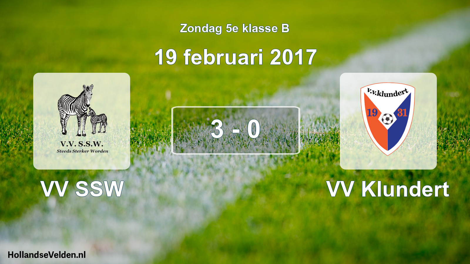 Total number of matches played: VV SSW - VV Klundert 3 - 0 (19 February 2017)