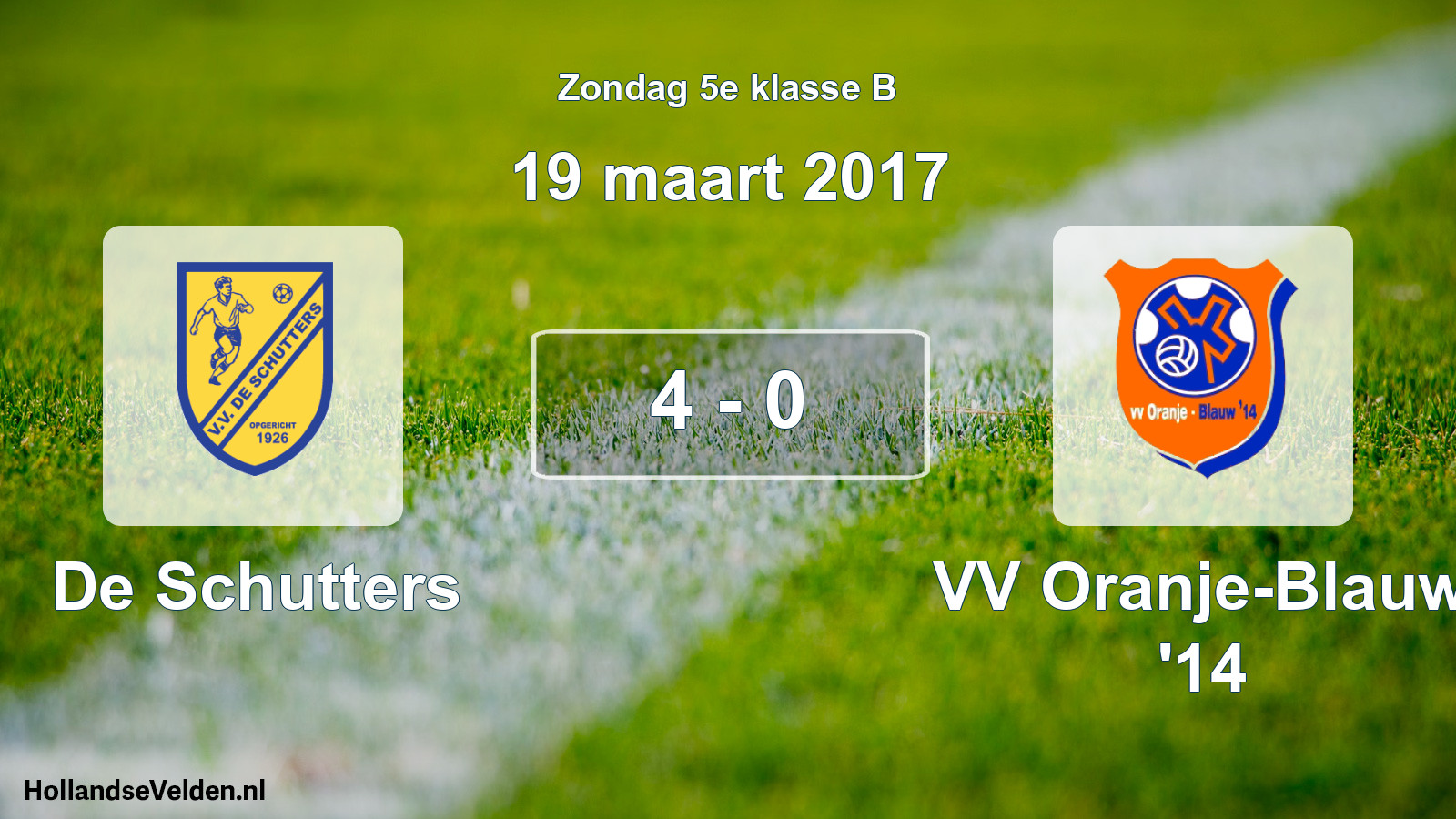 Total number of matches played: De Schutters - VV Oranje-Blauw '14 4 - 0 (19 March 2017)