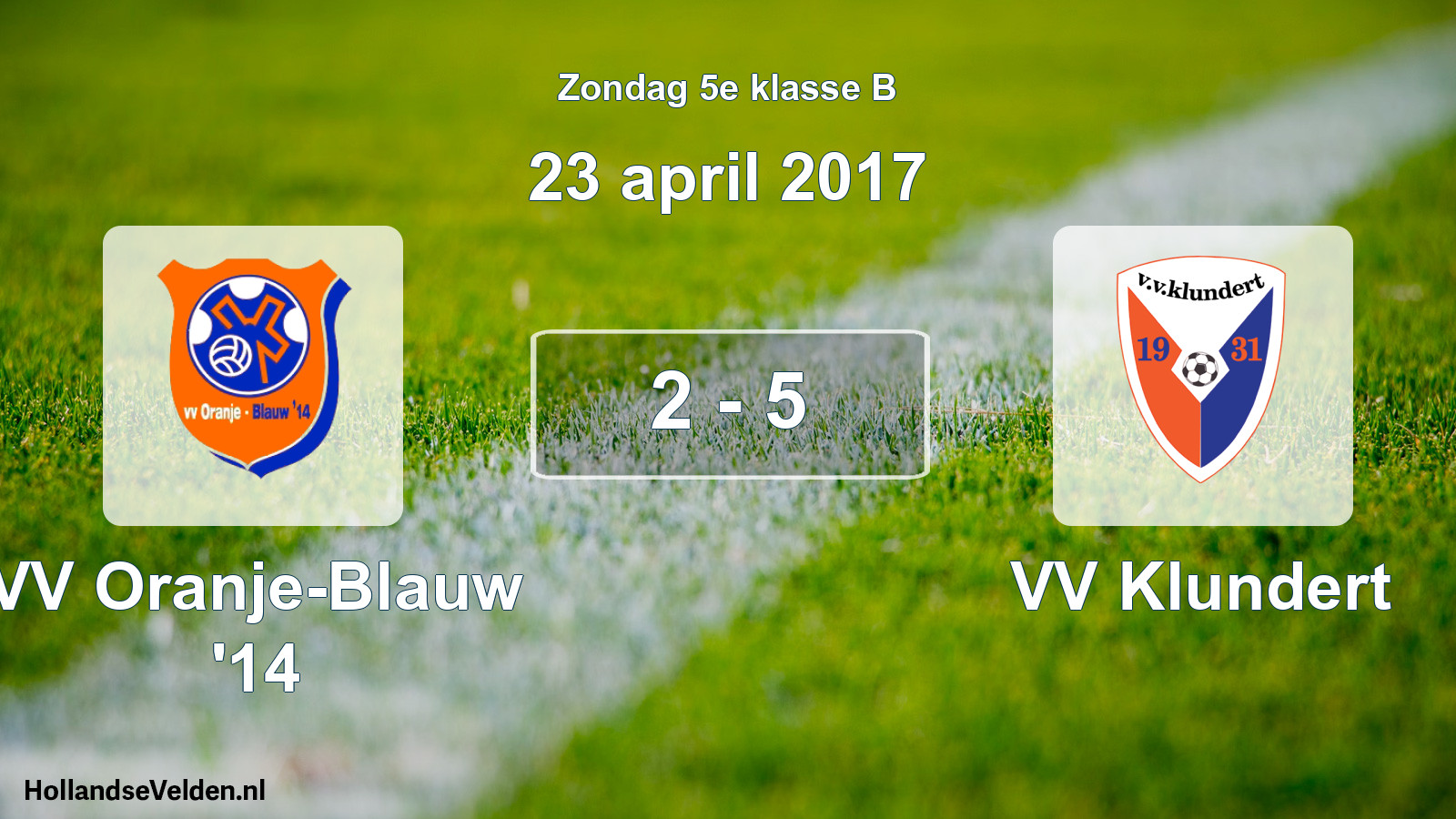 Total number of matches played: VV Oranje-Blauw '14 - VV Klundert 2 - 5 (23 April 2017)
