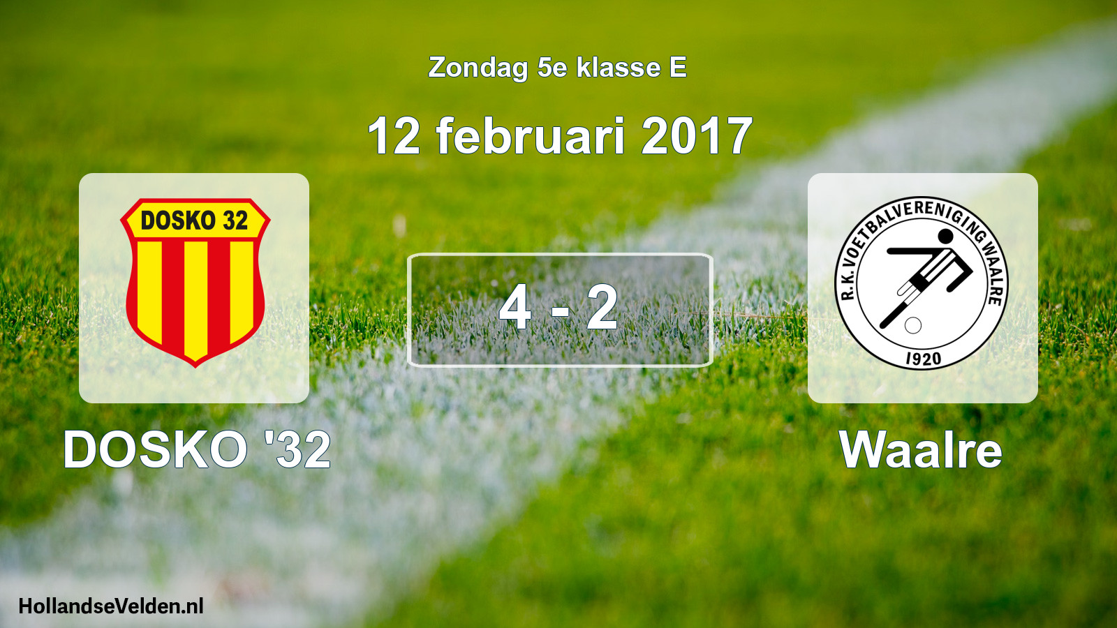 Total number of matches played: DOSKO '32 - Waalre 4 - 2 (12 February 2017)