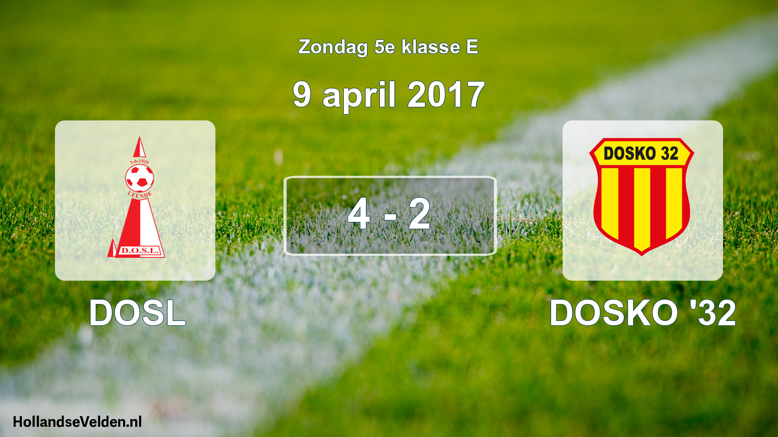 Total number of matches played: DOSL - DOSKO '32 4 - 2 (9 April 2017)