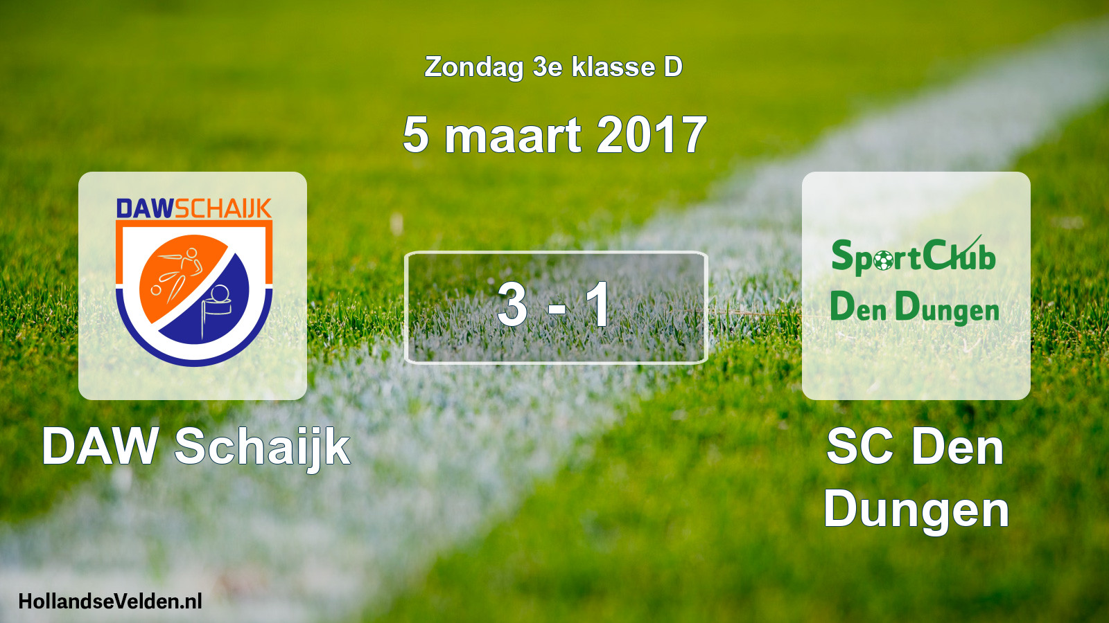 Total number of matches played: DAW Schaijk - SC Den Dungen 3 - 1 (5 March 2017)