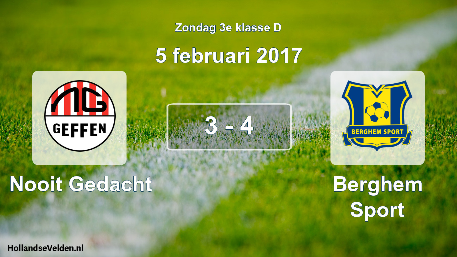 Total number of matches played: Nooit Gedacht - Berghem Sport 3 - 4 (5 February 2017)