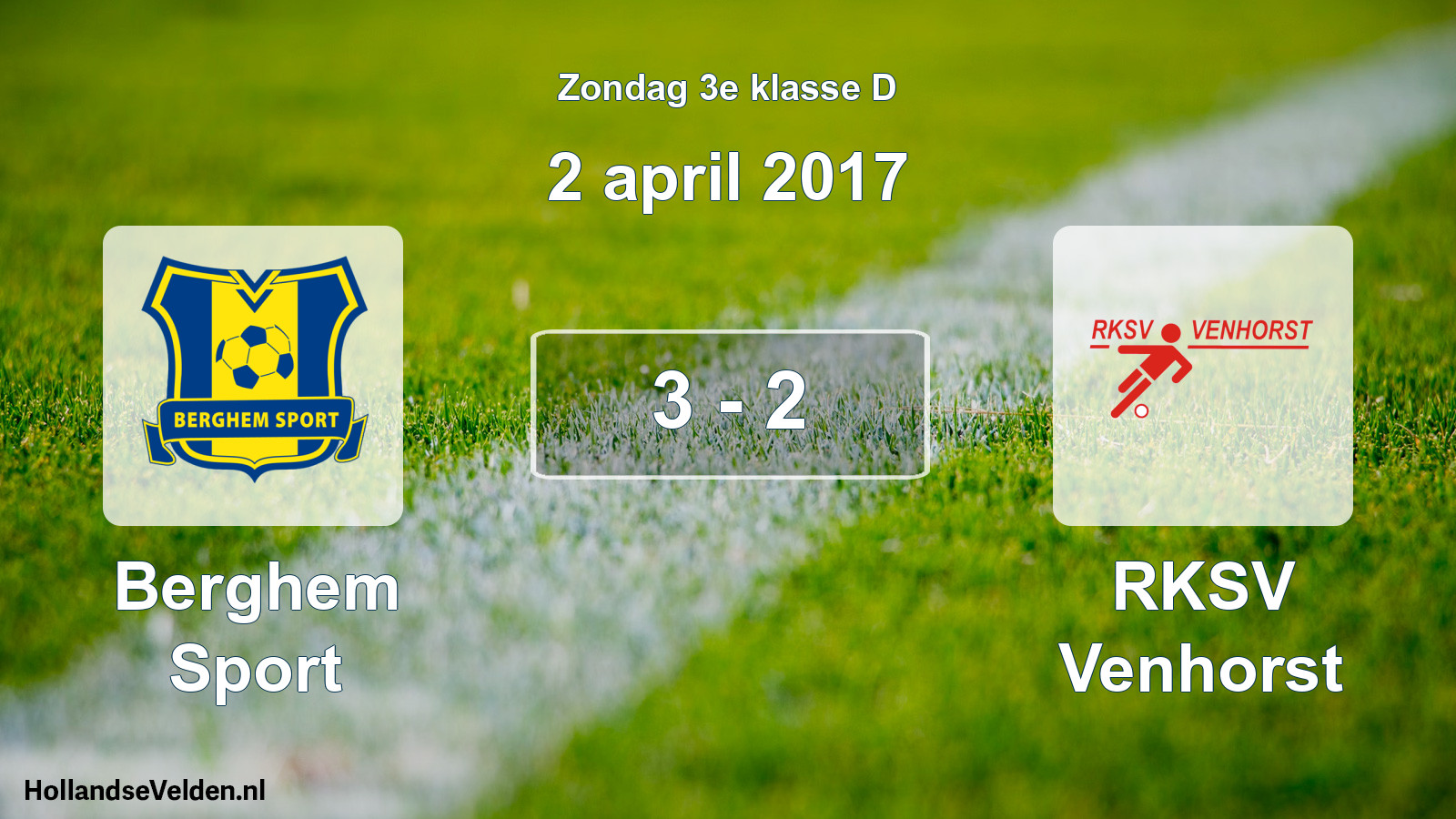 Total number of matches played: Berghem Sport - RKSV Venhorst 3 - 2 (2 April 2017)