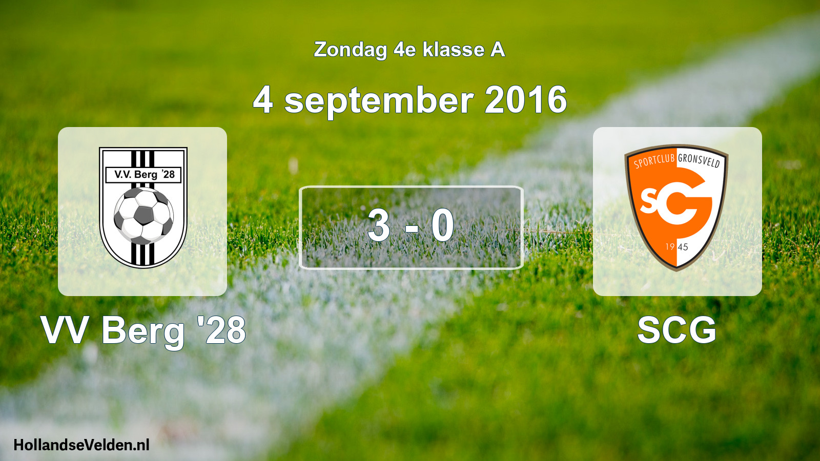 Total number of matches played: VV Berg '28 - SCG 3 - 0 (4 September 2016)