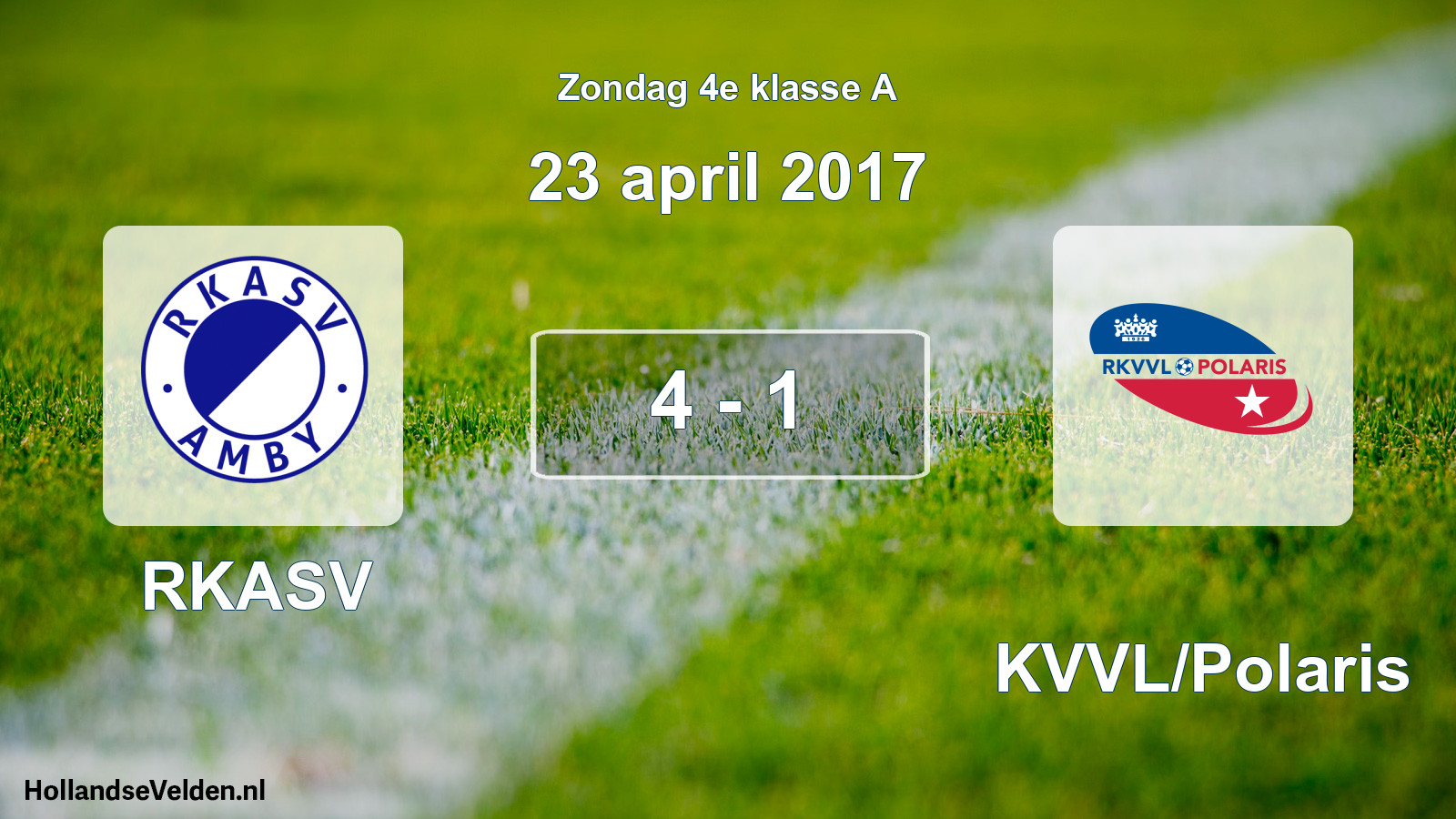 Total number of matches played: RKASV - RKVVL/Polaris 4 - 1 (23 April 2017)