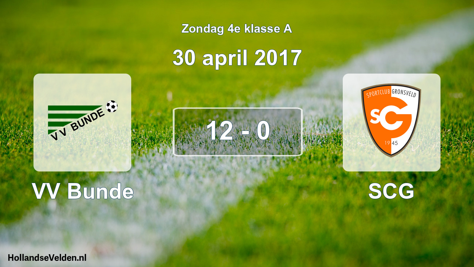 Total number of matches played: VV Bunde - SCG 12 - 0 (30 April 2017)