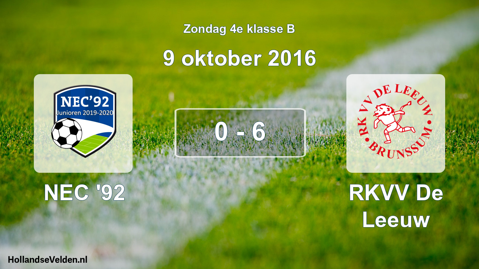 Total number of matches played: NEC '92 - RKVV De Leeuw 0 - 6 (9 October 2016)