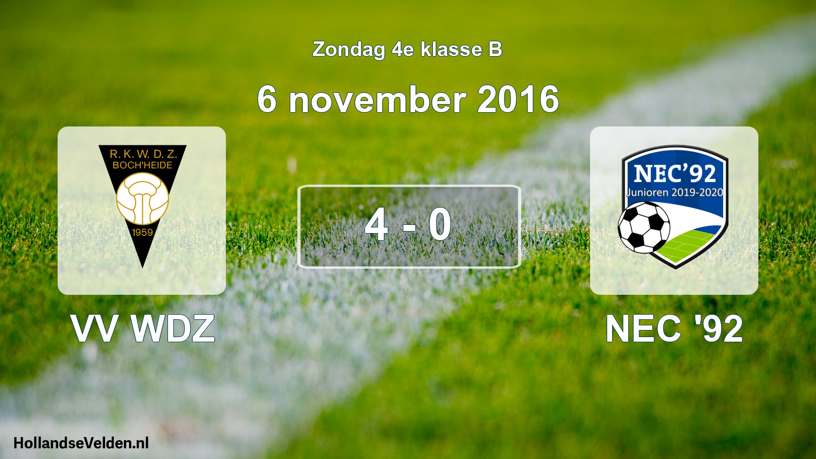 Total number of matches played: VV WDZ - NEC '92 4 - 0 (6 November 2016)