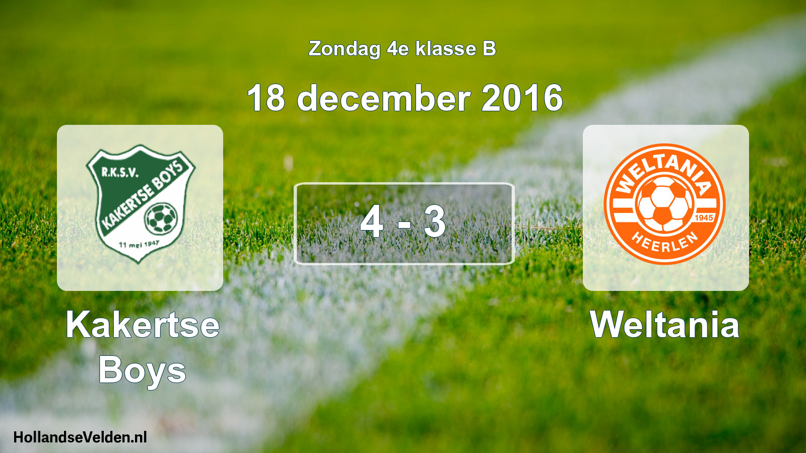 Total number of matches played: Kakertse Boys - Weltania 4 - 3 (18 December 2016)