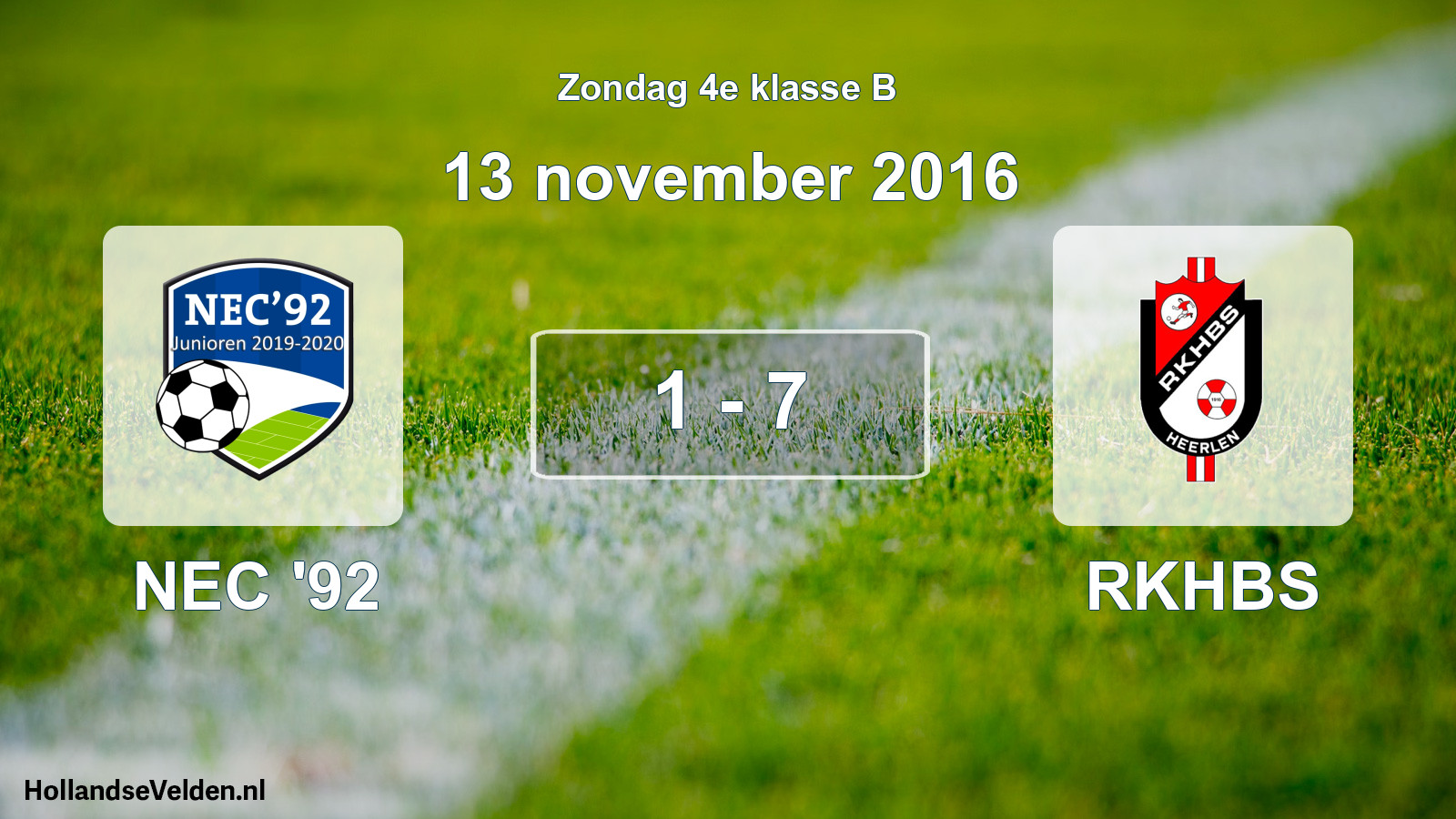 Total number of matches played: NEC '92 - RKHBS 1 - 7 (13 November 2016)