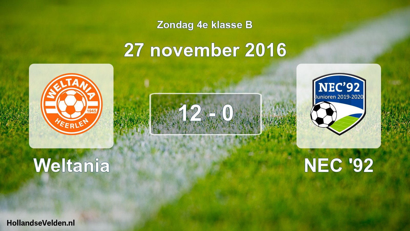 Total number of matches played: Weltania - NEC '92 12 - 0 (27 November 2016)