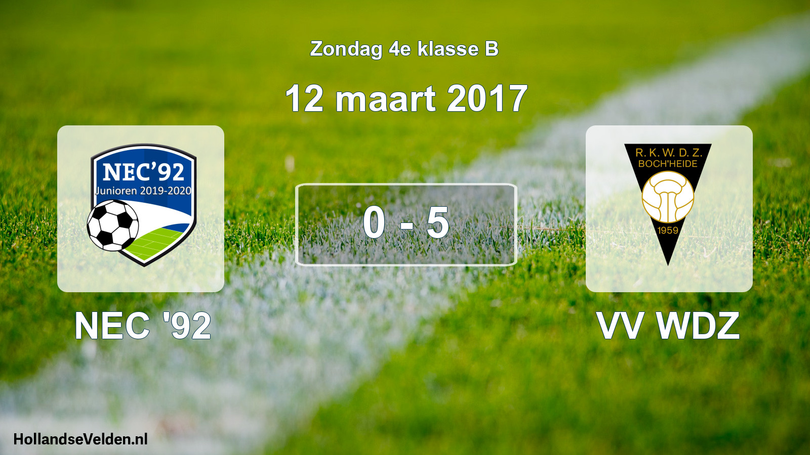Total number of matches played: NEC '92 - VV WDZ 0 - 5 (12 March 2017)