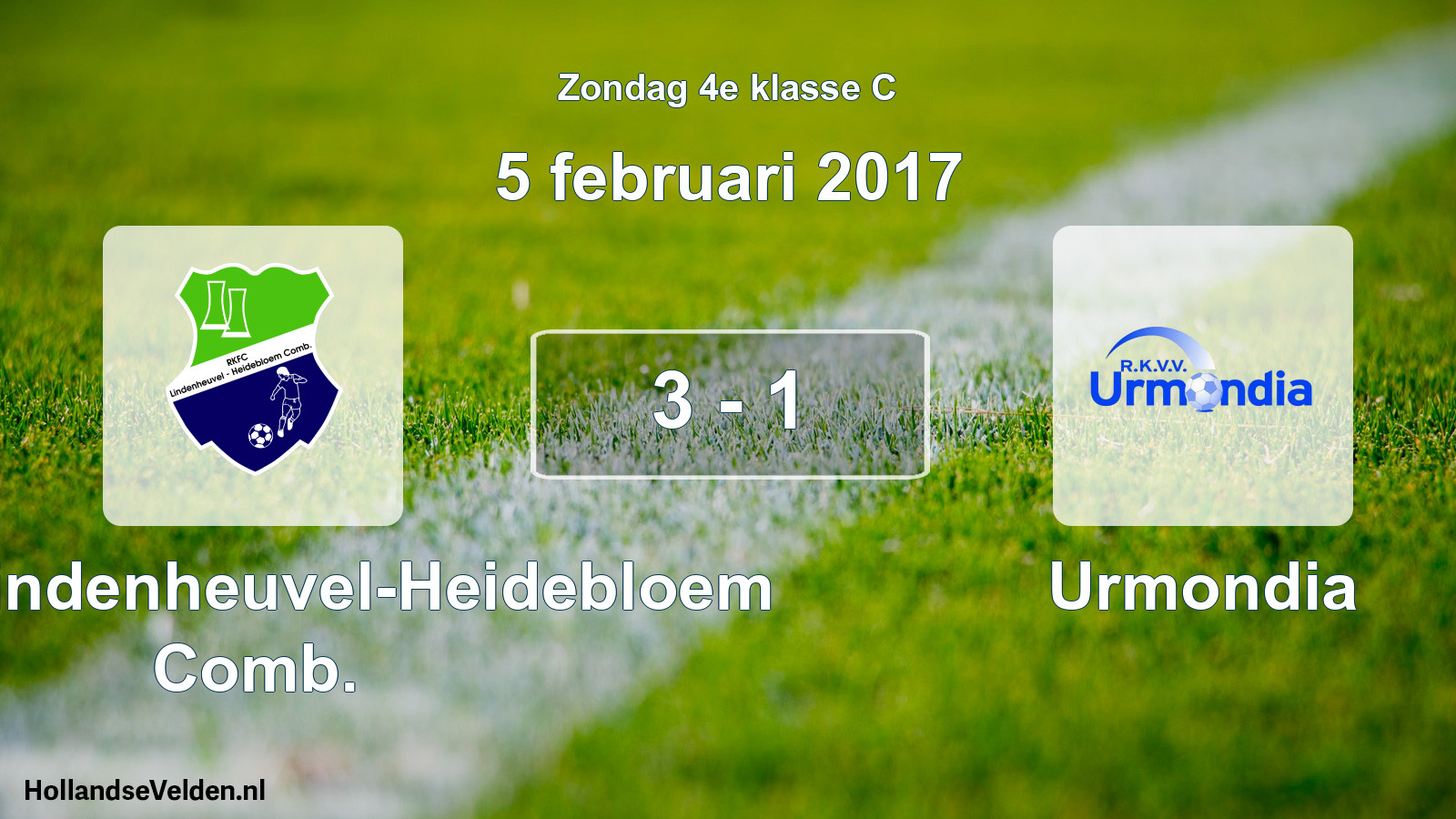Total number of matches played: RKFC Lindenheuvel-Heidebloem Comb. - Urmondia 3 - 1 (5 February 2017)
