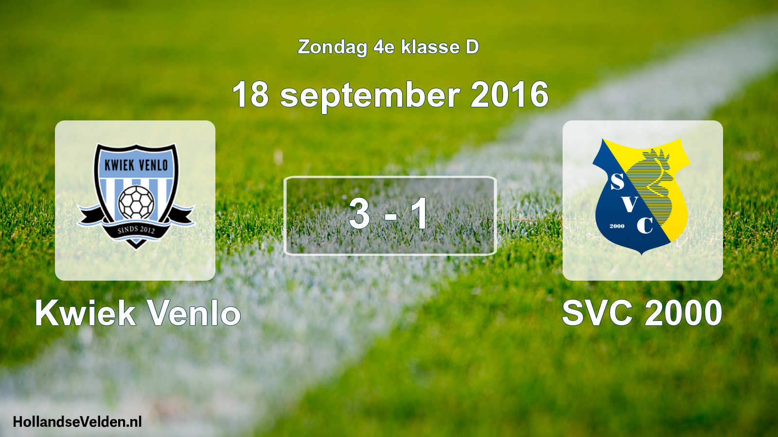 Total number of matches played: Kwiek Venlo - SVC 2000 3 - 1 (18 September 2016)