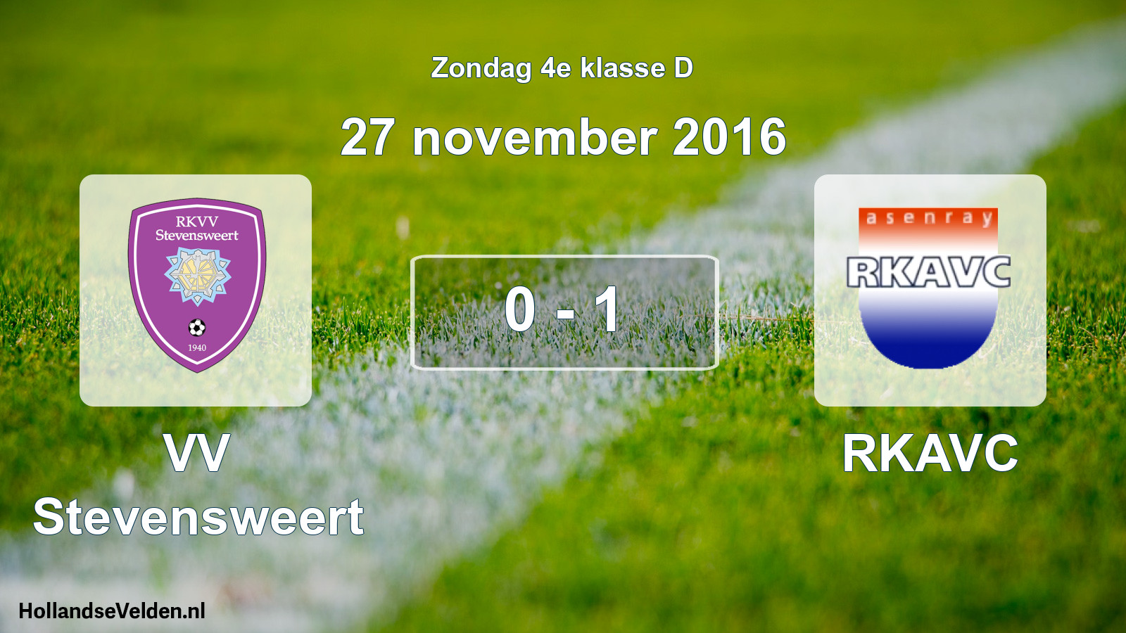 Total number of matches played: VV Stevensweert - RKAVC 0 - 1 (27 November 2016)