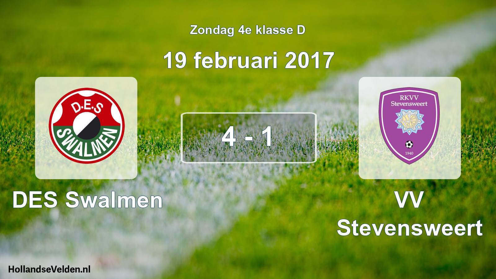 Total number of matches played: DES Swalmen - VV Stevensweert 4 - 1 (19 February 2017)