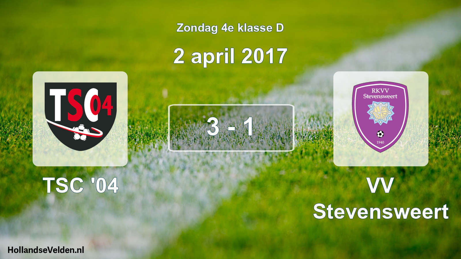 Total number of matches played: TSC '04 - VV Stevensweert 3 - 1 (2 April 2017)
