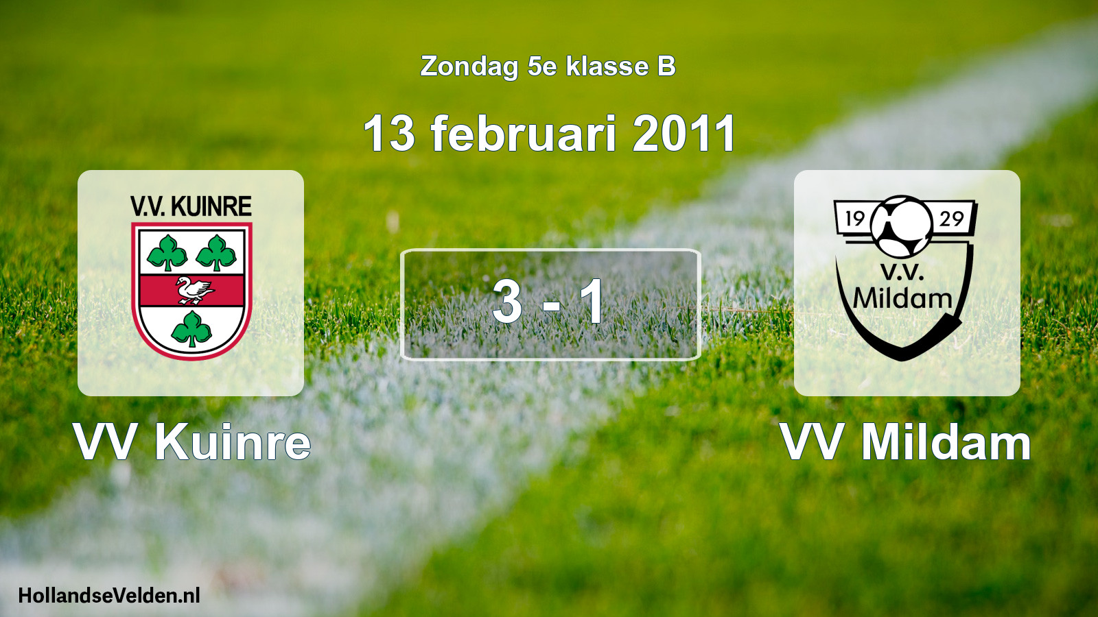 Total number of matches played: VV Kuinre - VV Mildam 3 - 1 (13 February 2011)