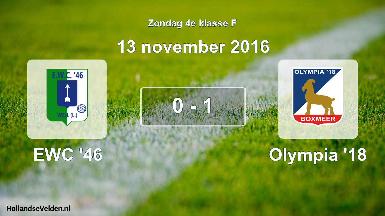 Total number of matches played: EWC '46 - Olympia '18 0 - 1 (13 November 2016)