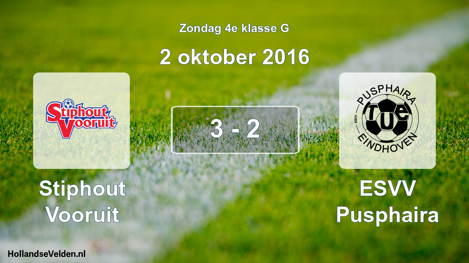 Total number of matches played: Stiphout Vooruit - ESVV Pusphaira 3 - 2 (2 October 2016)