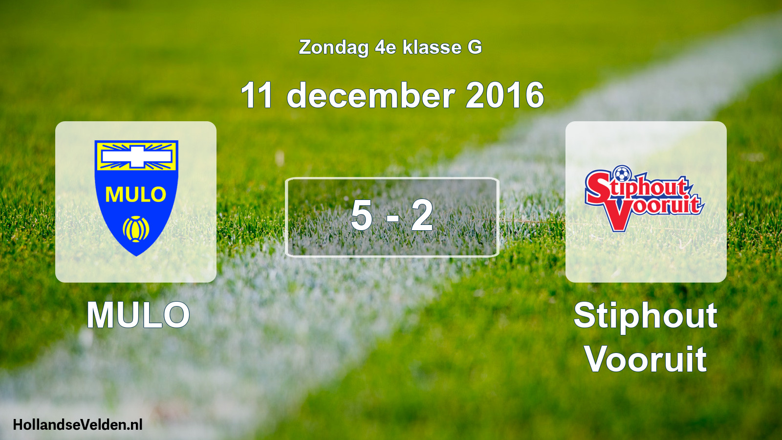 Total number of matches played: MULO - Stiphout Vooruit 5 - 2 (11 December 2016)
