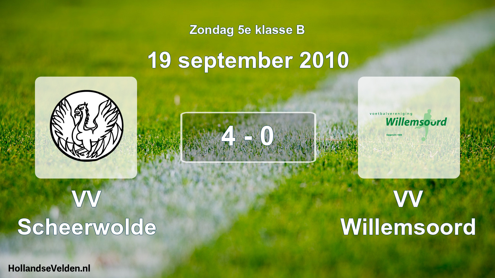 Total number of matches played: VV Scheerwolde - VV Willemsoord 4 - 0 (19 September 2010)