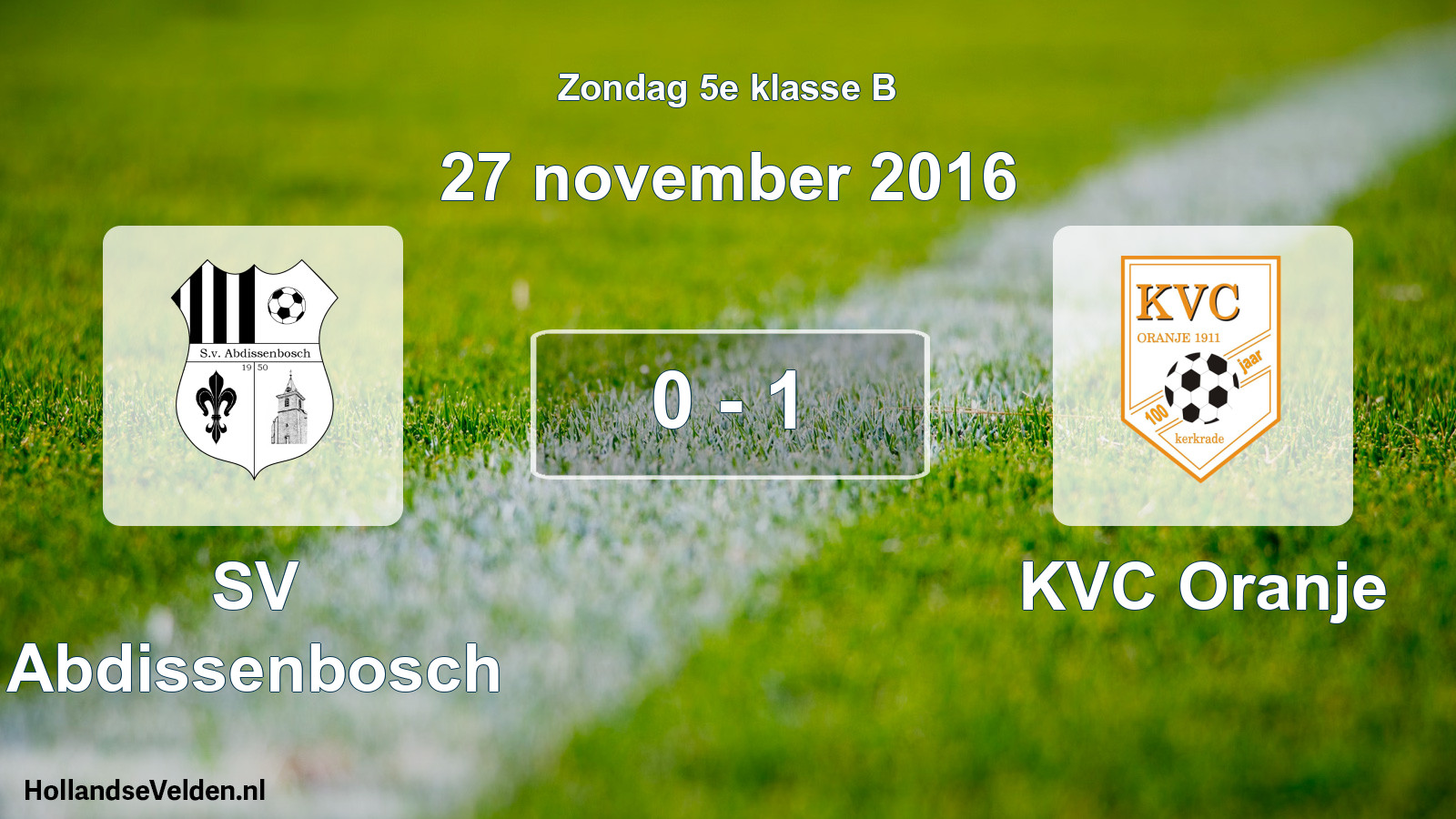 Total number of matches played: SV Abdissenbosch - KVC Oranje 0 - 1 (27 November 2016)