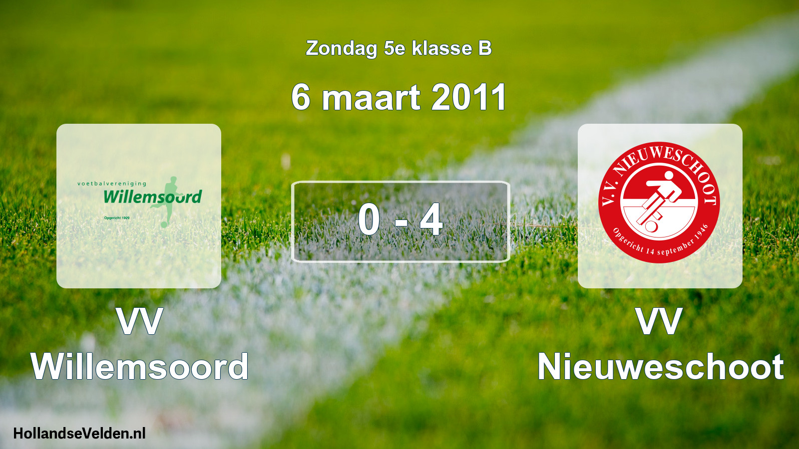 Total number of matches played: VV Willemsoord - VV Nieuweschoot 0 - 4 (6 March 2011)