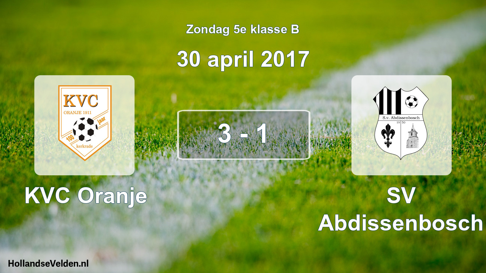 Total number of matches played: KVC Oranje - SV Abdissenbosch 3 - 1 (30 April 2017)