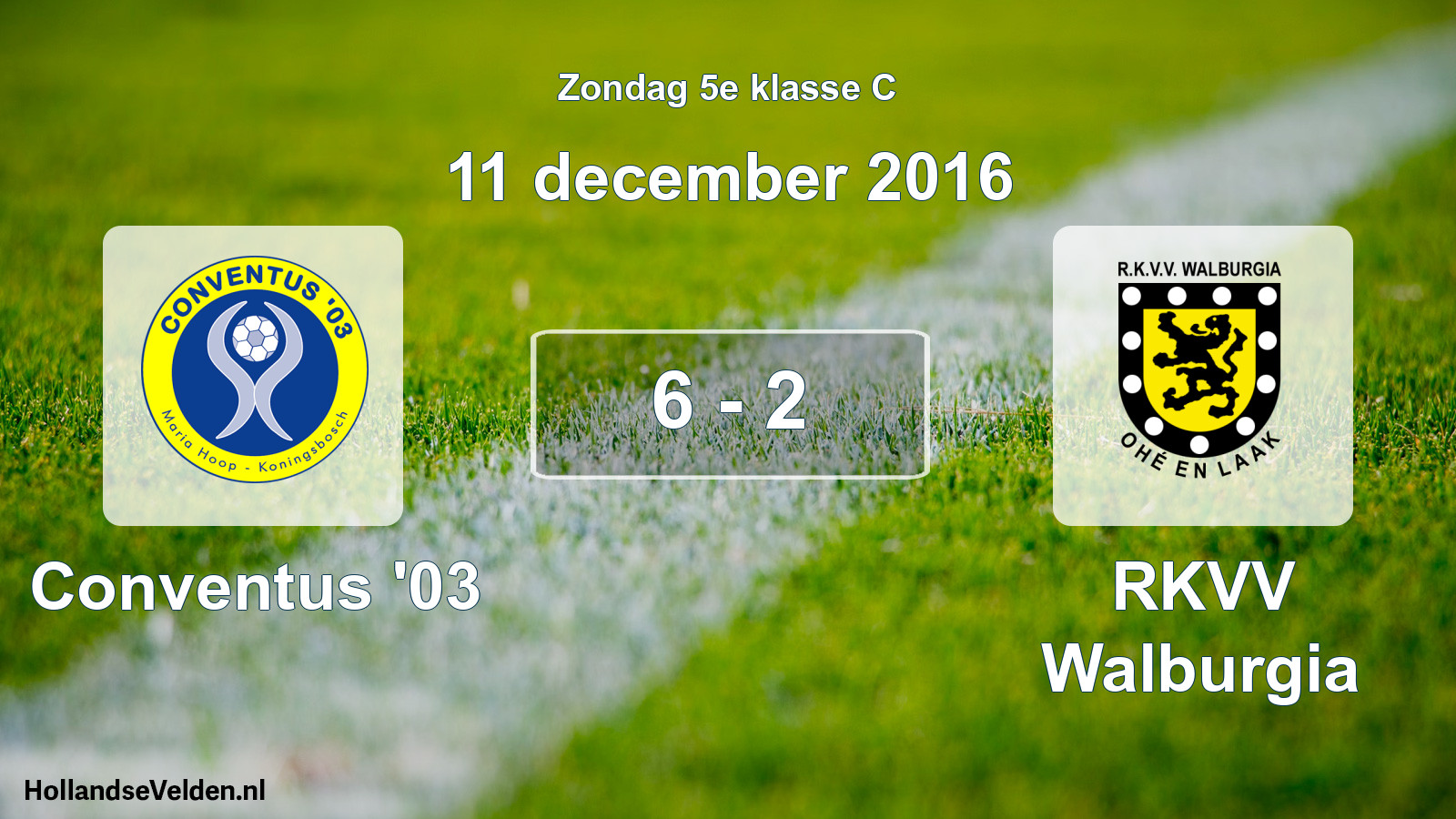 Total number of matches played: Conventus '03 - RKVV Walburgia 6 - 2 (11 December 2016)
