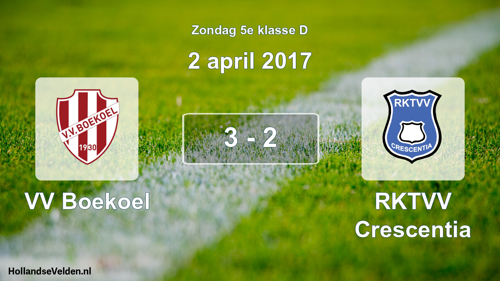 Total number of matches played: VV Boekoel - RKTVV Crescentia 3 - 2 (2 April 2017)