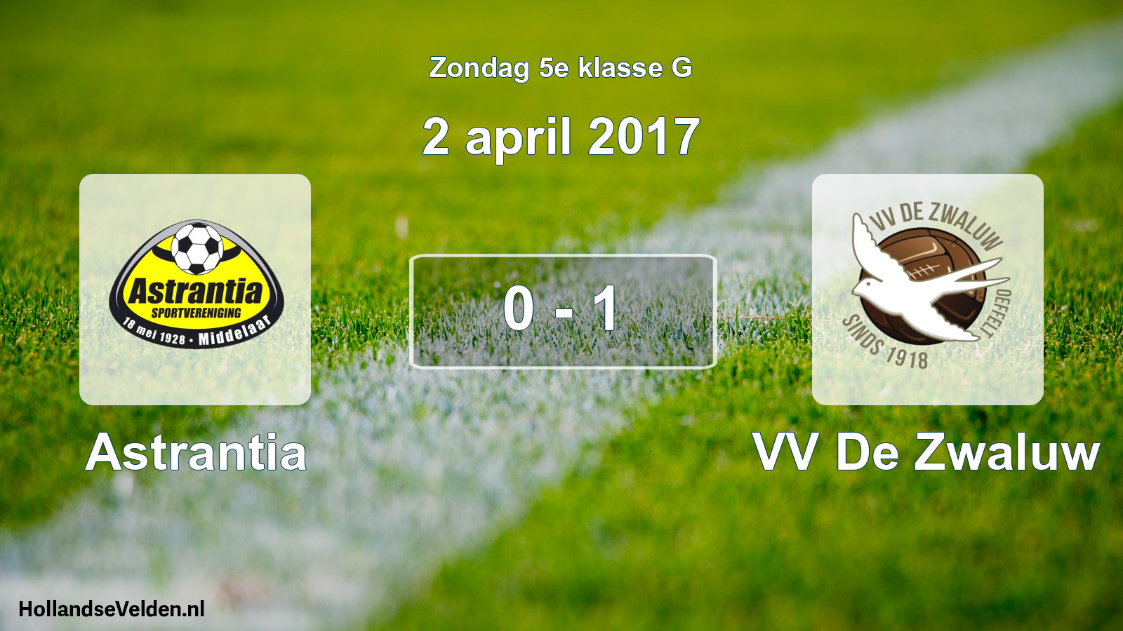Total number of matches played: Astrantia - VV De Zwaluw 0 - 1 (2 April 2017)