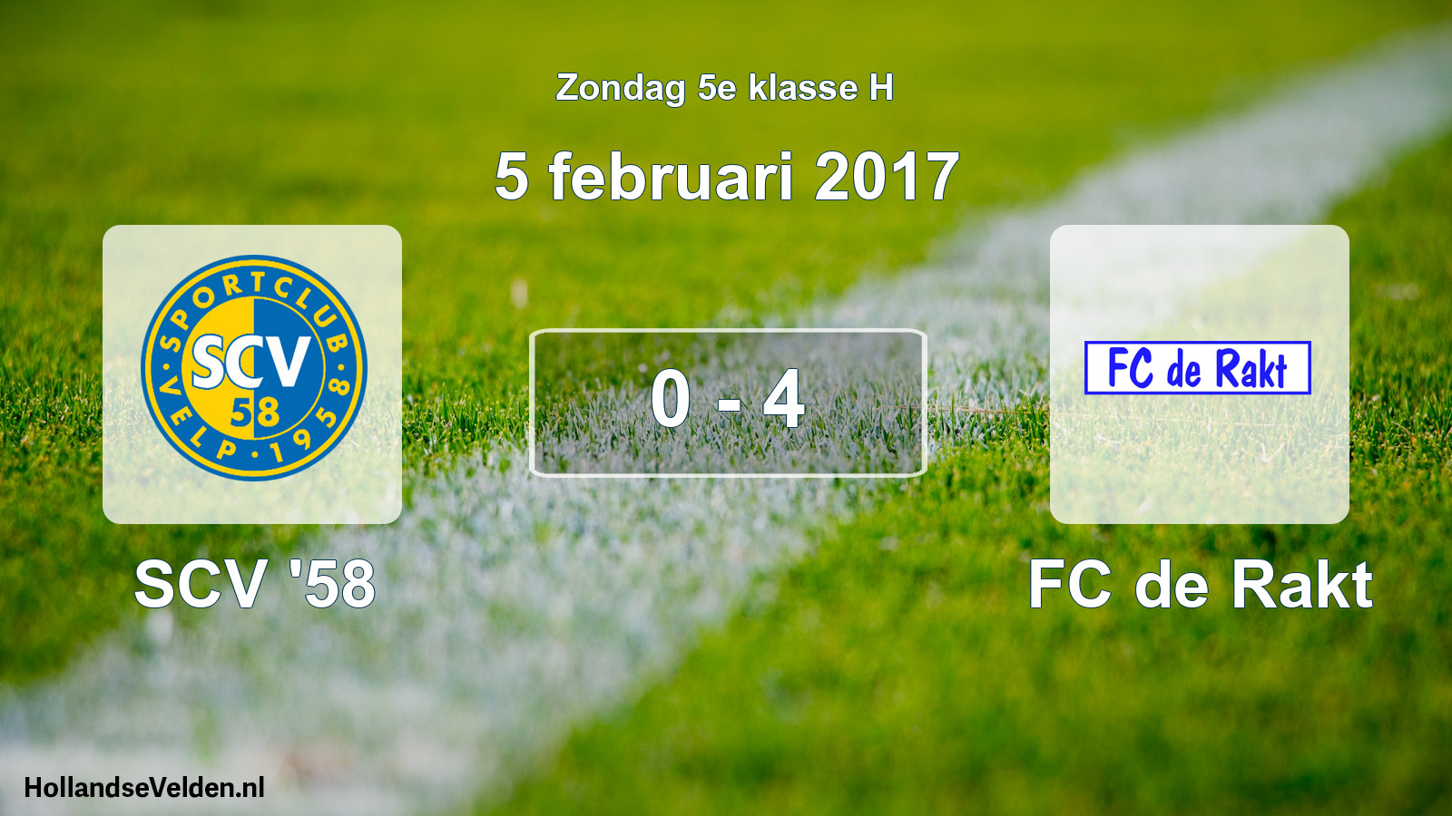 Total number of matches played: SCV '58 - FC de Rakt 0 - 4 (5 February 2017)