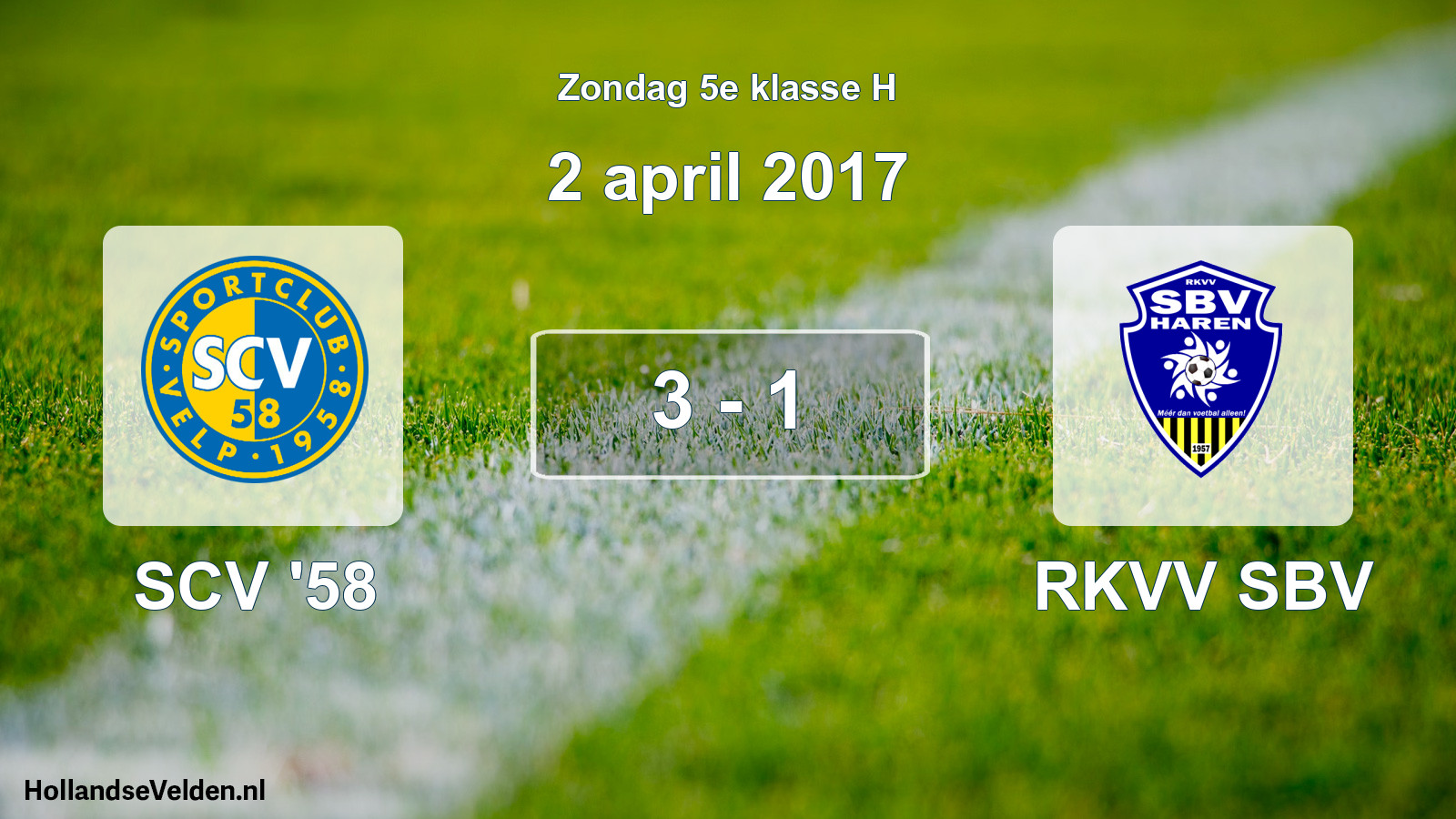Total number of matches played: SCV '58 - RKVV SBV 3 - 1 (2 April 2017)
