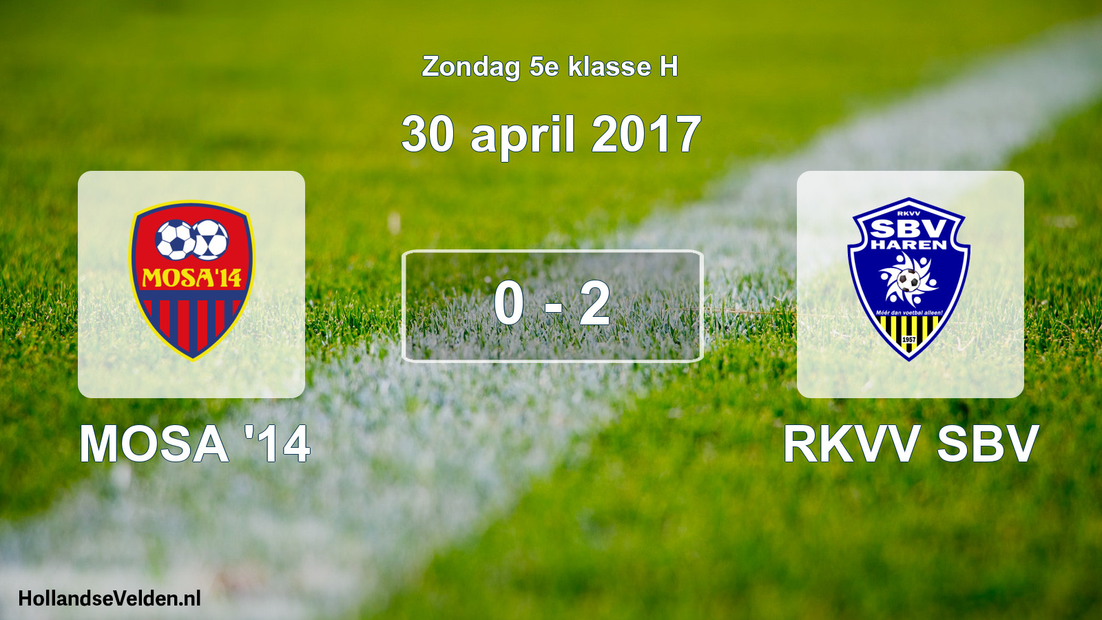Total number of matches played: MOSA '14 - RKVV SBV 0 - 2 (30 April 2017)