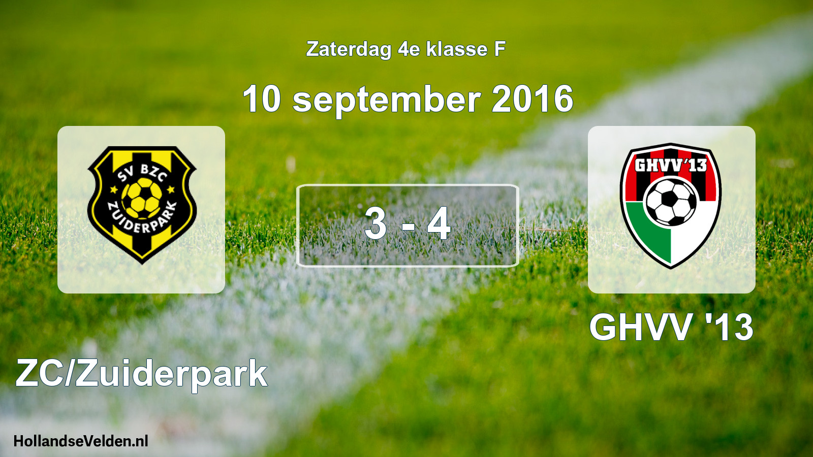 Total number of matches played: BZC/Zuiderpark - GHVV '13 3 - 4 (10 September 2016)