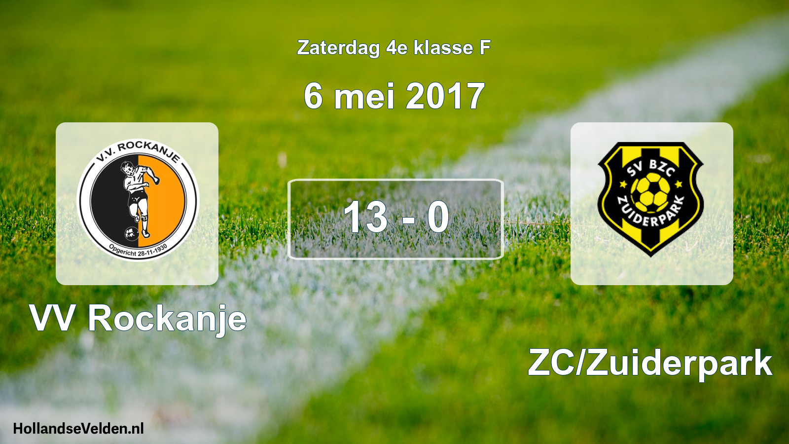 Total number of matches played: VV Rockanje - BZC/Zuiderpark 13 - 0 (6 May 2017)