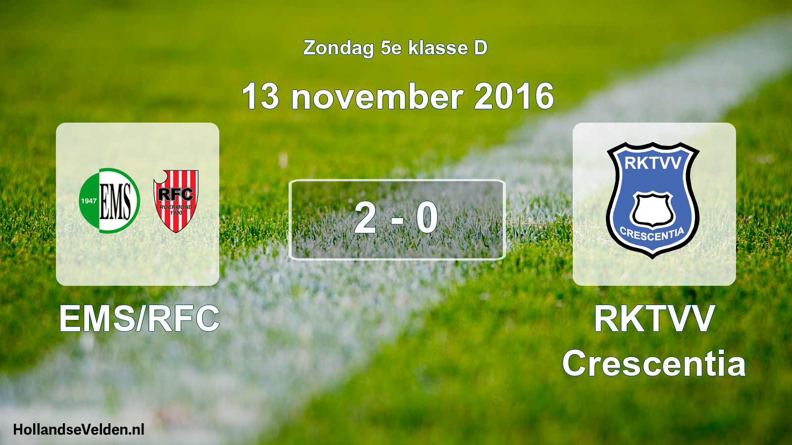 Total number of matches played: EMS/RFC - RKTVV Crescentia 2 - 0 (13 November 2016)