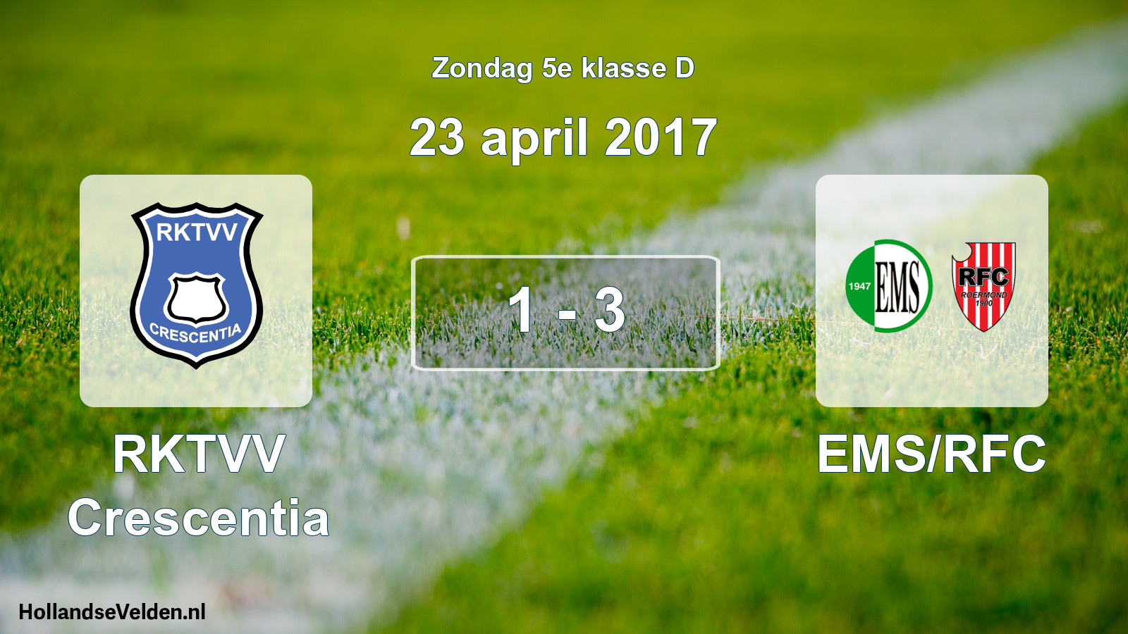 Total number of matches played: RKTVV Crescentia - EMS/RFC 1 - 3 (23 April 2017)