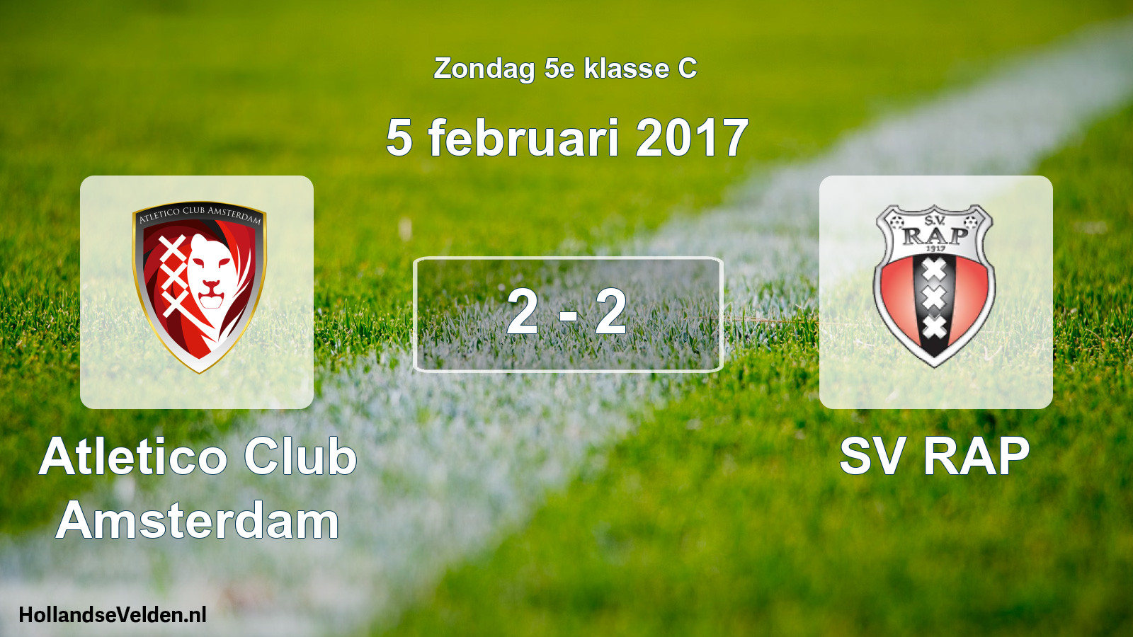 Total number of matches played: Atletico Club Amsterdam - SV RAP 2 - 2 (5 February 2017)