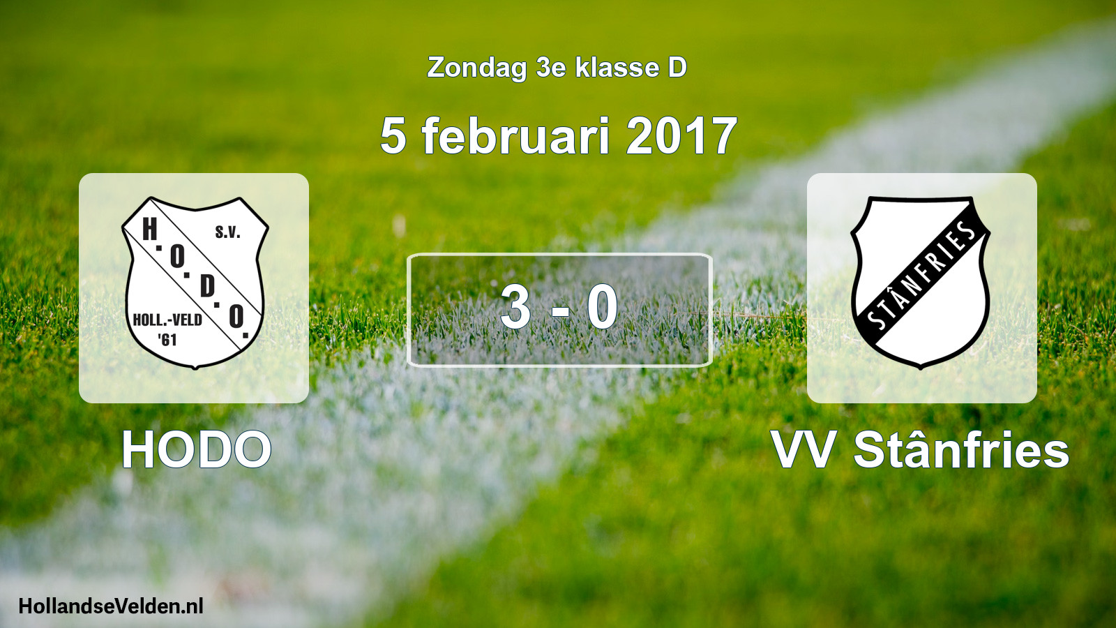 Total number of matches played: HODO - VV Stânfries 3 - 0 (5 February 2017)