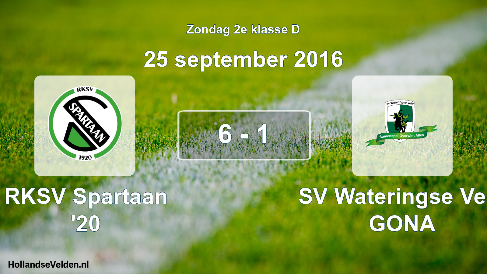 Total number of matches played: RKSV Spartaan '20 - SV Wateringse Veld GONA 6 - 1 (25 September 2016)