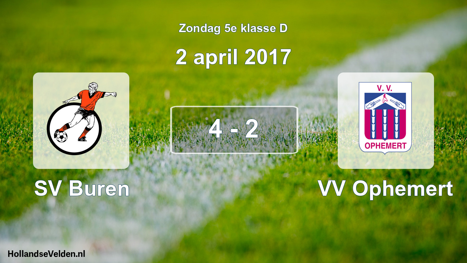 Total number of matches played: SV Buren - VV Ophemert 4 - 2 (2 April 2017)