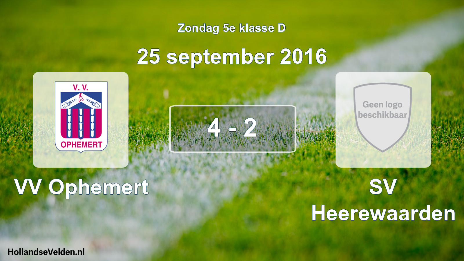 Total number of matches played: VV Ophemert - SV Heerewaarden 4 - 2 (25 September 2016)