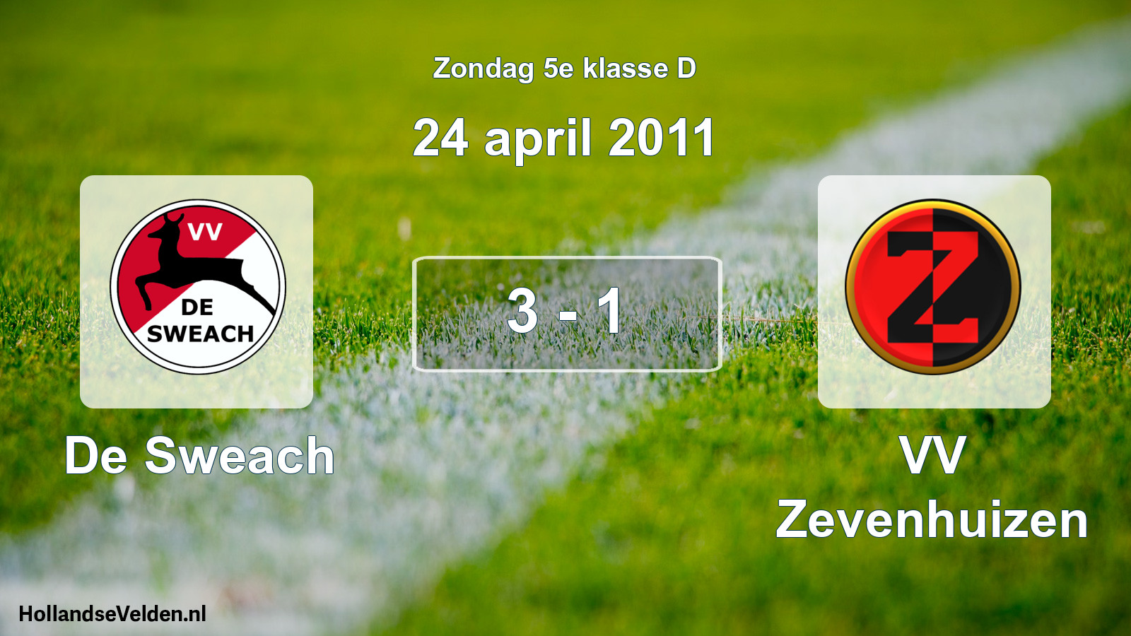 Total number of matches played: De Sweach - VV Zevenhuizen 3 - 1 (24 April 2011)