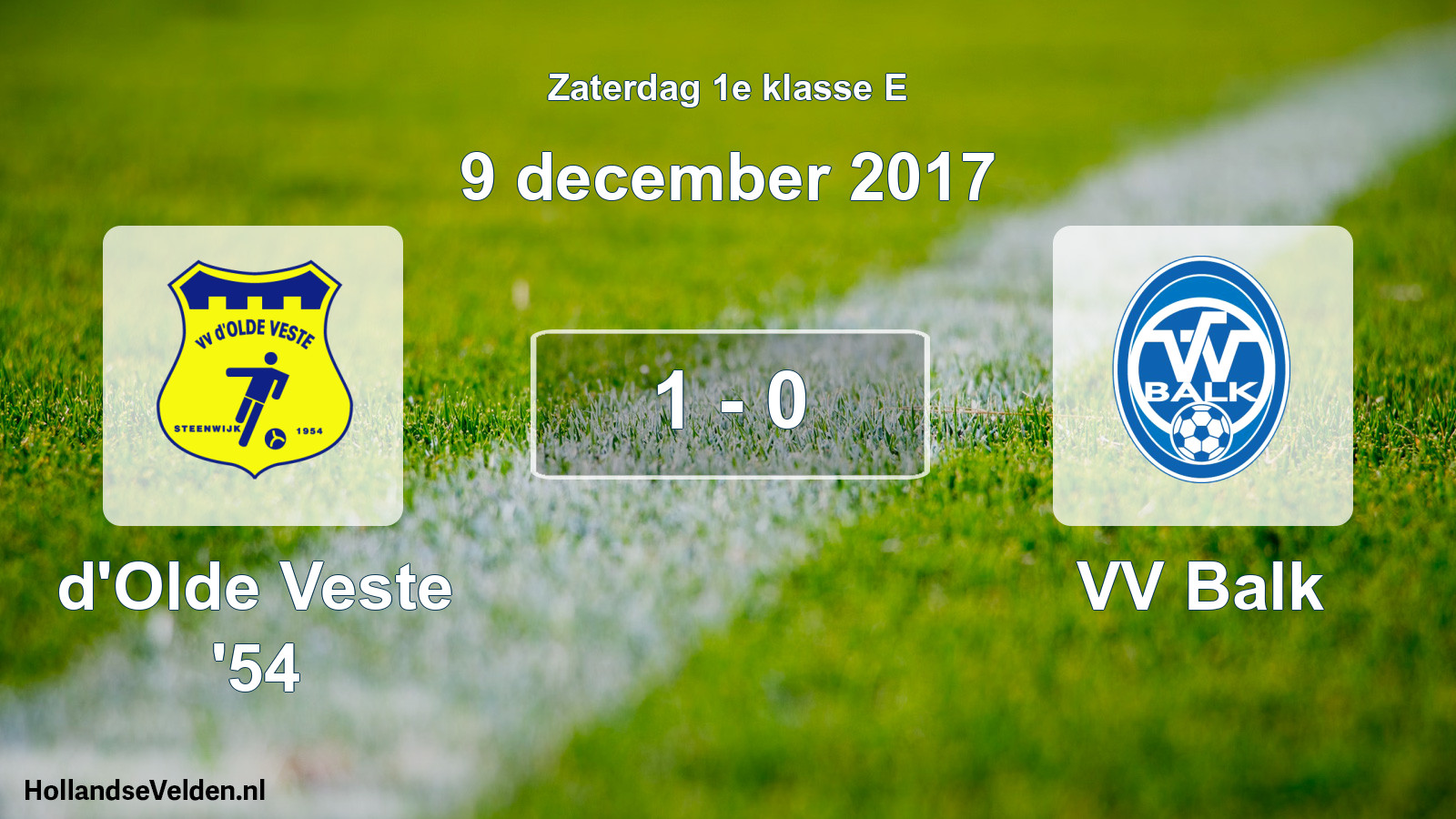 Total number of matches played: d'Olde Veste '54 - VV Balk 1 - 0 (9 December 2017)